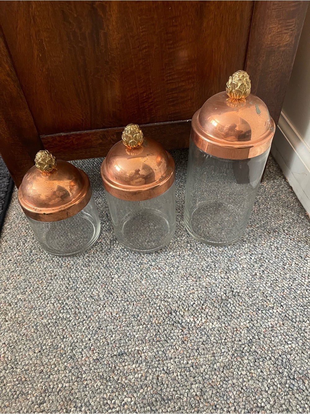 Ruffoni Italy Luxury 3-Piece Glass Canister Set with Solid Copper Lids